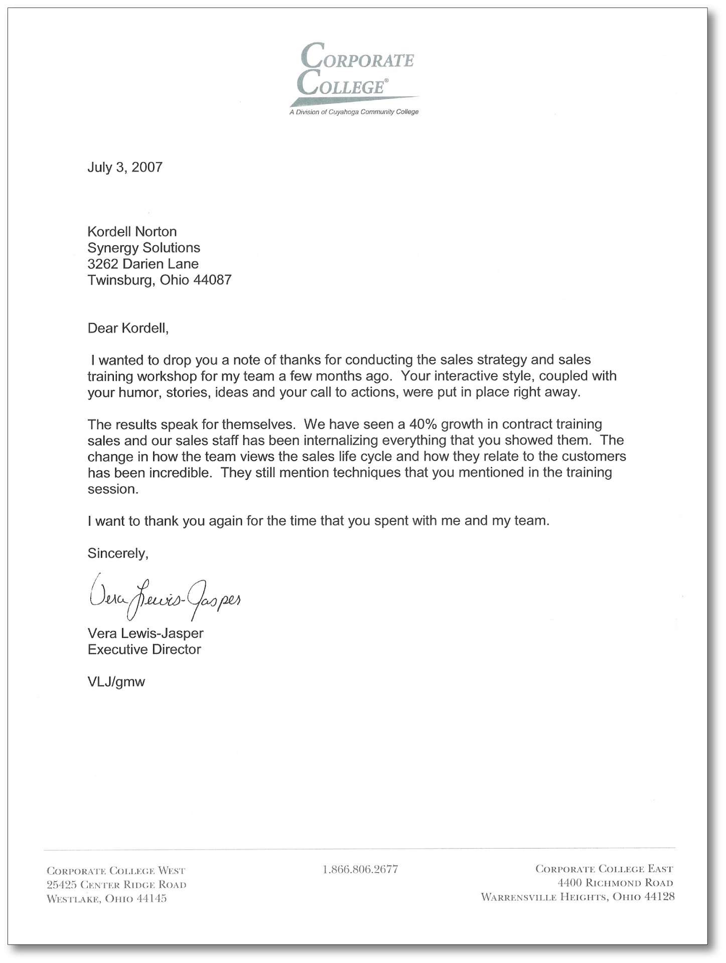 Reference Letter On Kordell Norton From Cuyahoga Community College